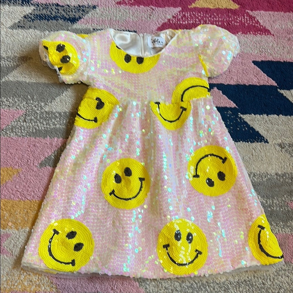 LOLA + THE BOYS Sequin Smiley Face Dress